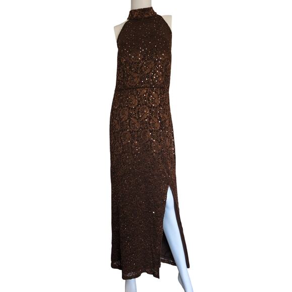 Lace Mesh Halter Maxi Dress Large Stretch Sequin Fairy‎ Grunge Whimsigoth Prom - Picture 1 of 7